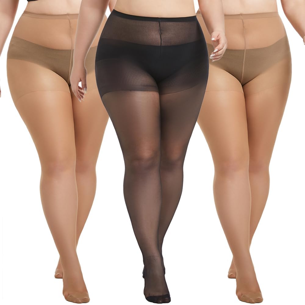 3 Pairs Plus Size Sheer Tights for Women