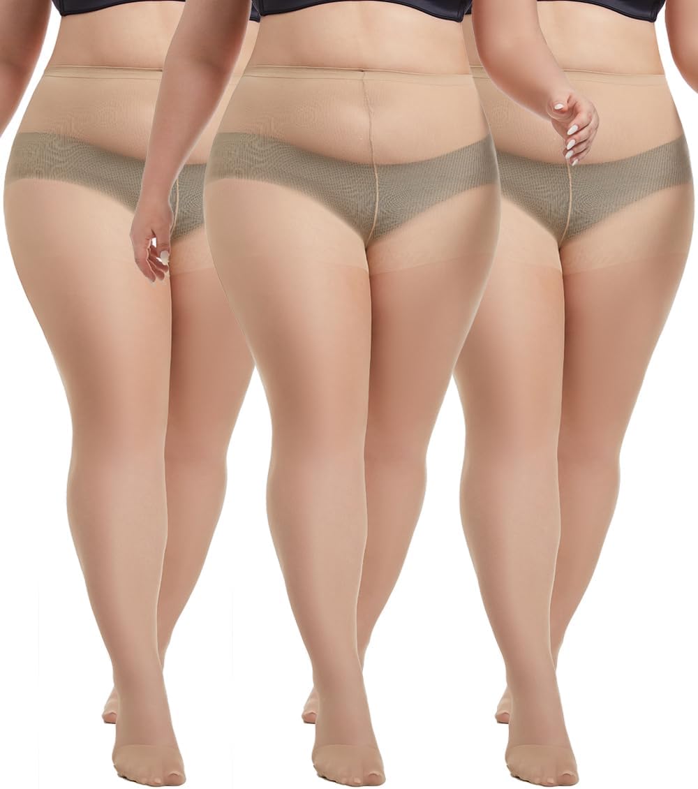 3 Pairs Plus Size Sheer Tights for Women