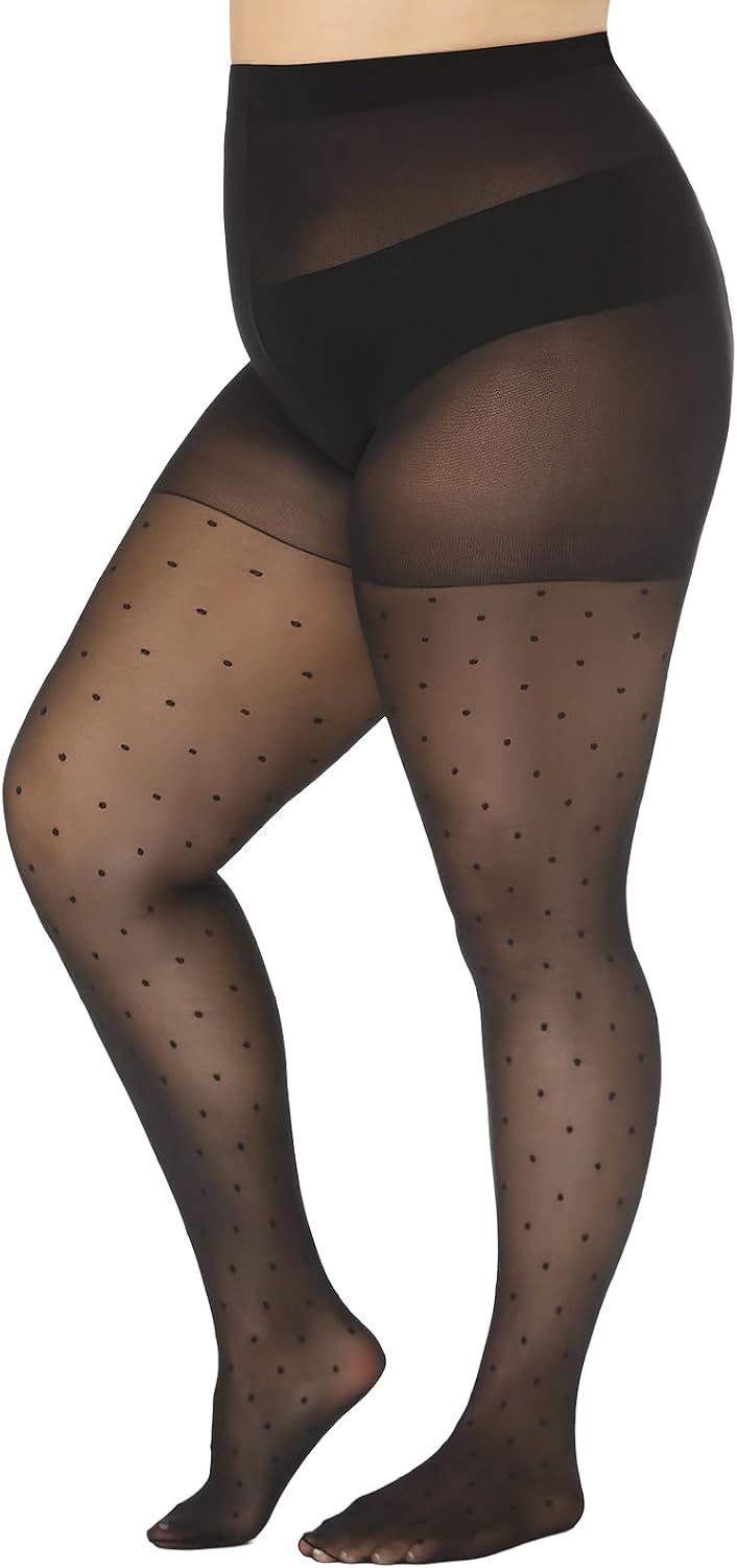 Polka Dot Plus Size Tights for Women, 40D Patterned Tights