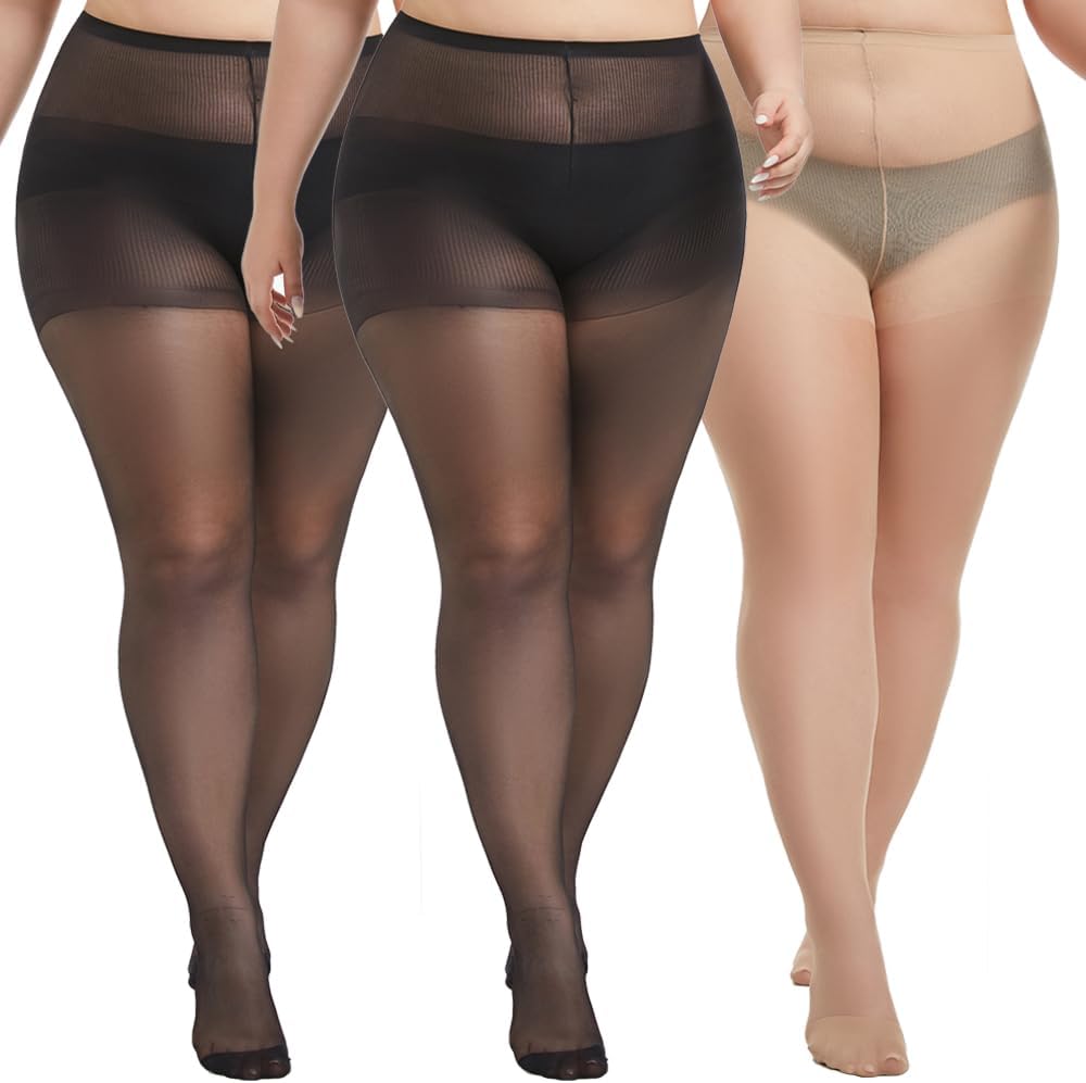 3 Pairs Plus Size Sheer Tights for Women