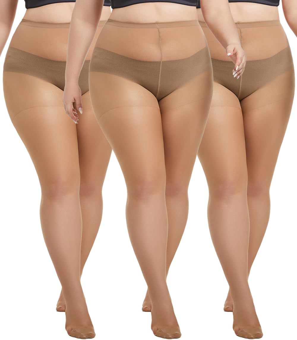 3 Pairs Plus Size Sheer Tights for Women