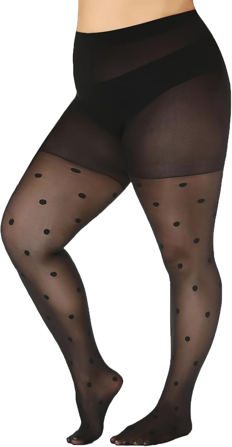 Polka Dot Plus Size Tights for Women, 40D Patterned Tights