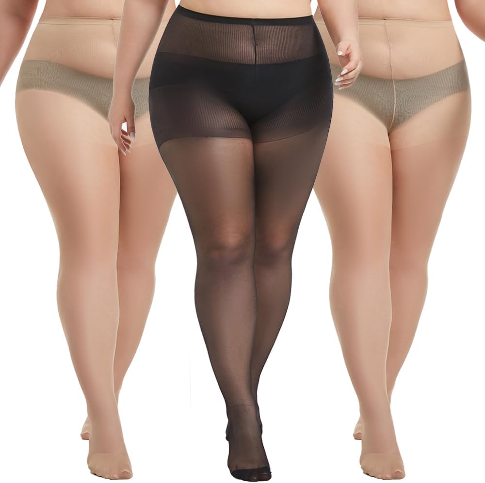 3 Pairs Plus Size Sheer Tights for Women