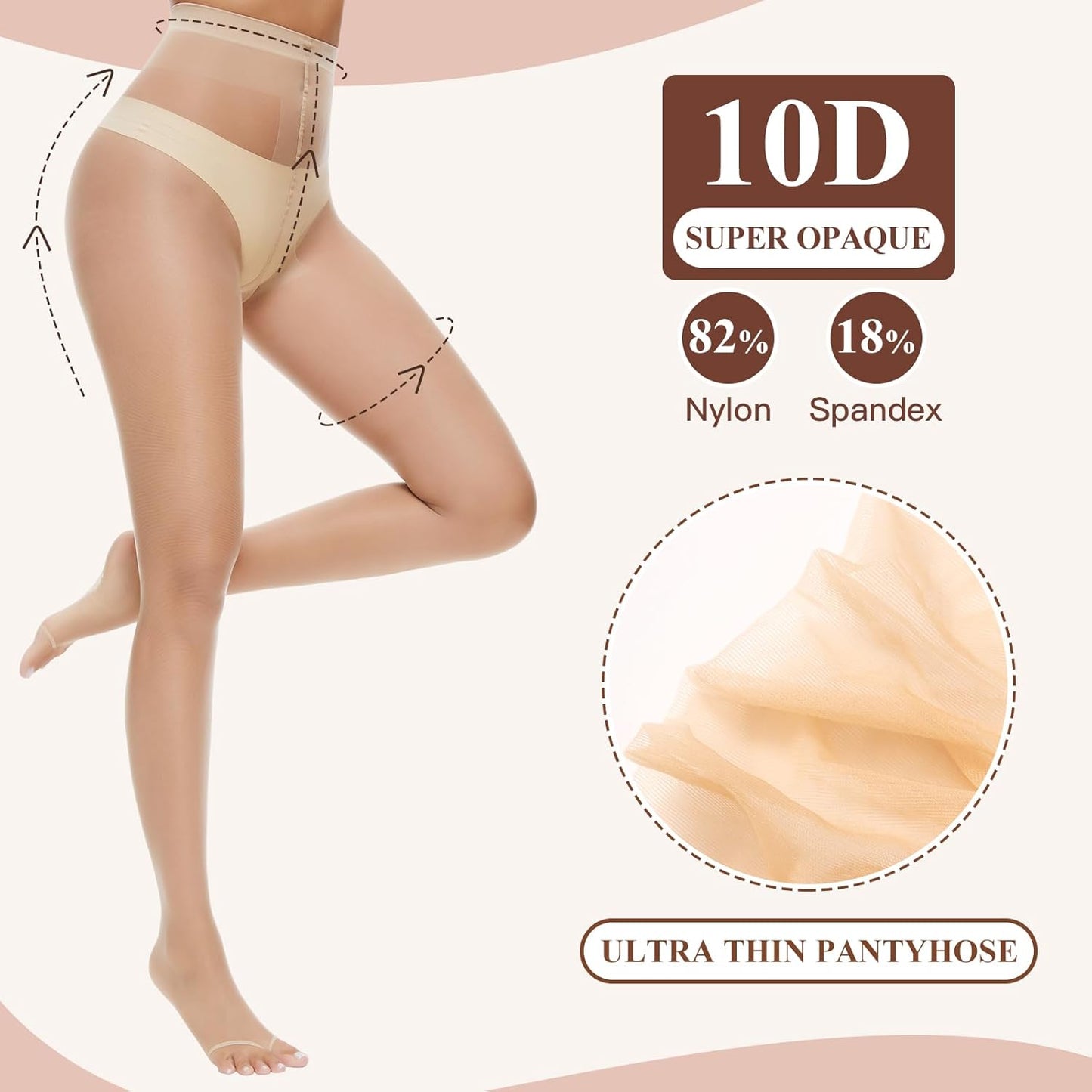 WiliW 3 Pairs Toeless Pantyhose Tights for Women Ultra Thin 10D Toe Open Control Top Pantyhose