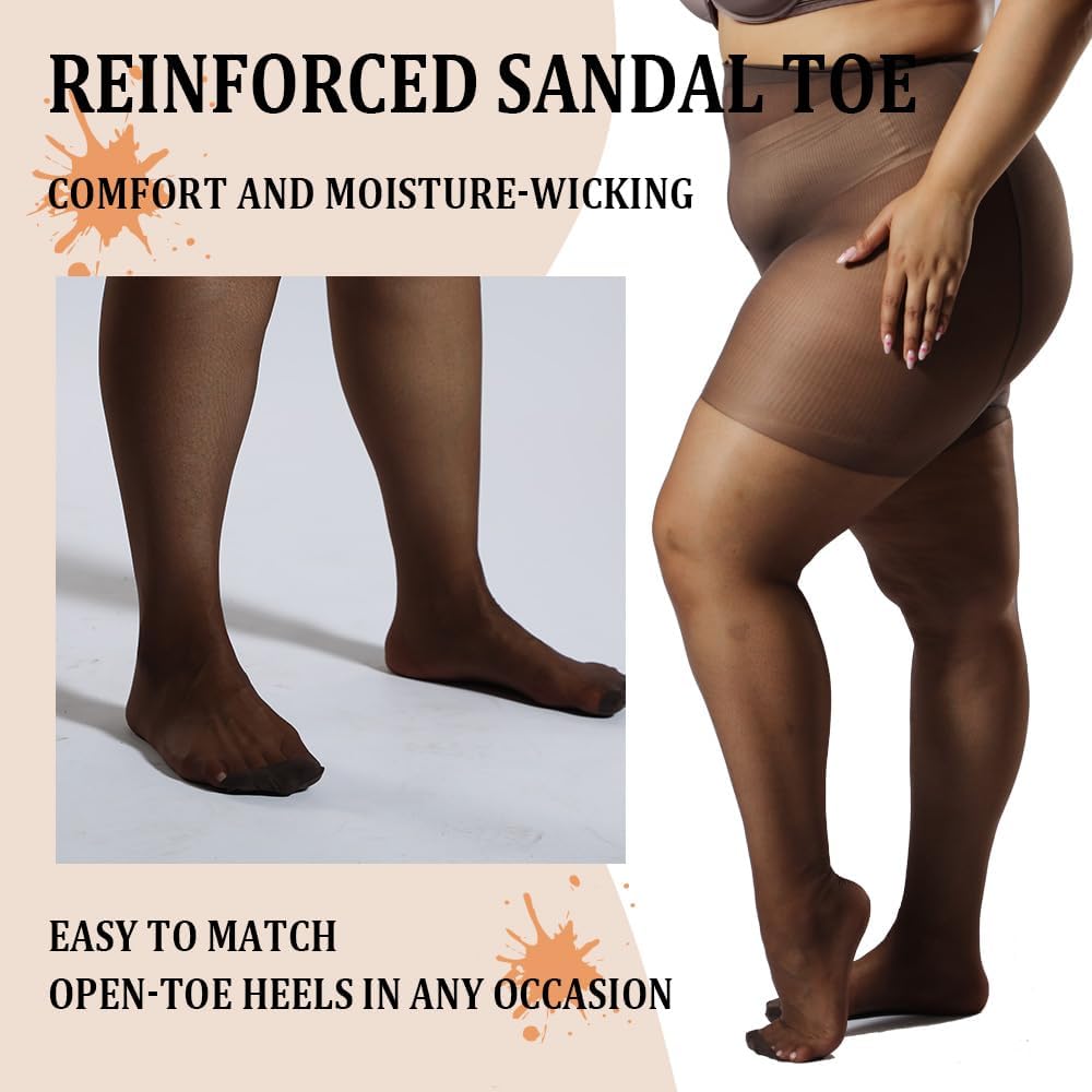 3 Pairs Plus Size Sheer Tights for Women
