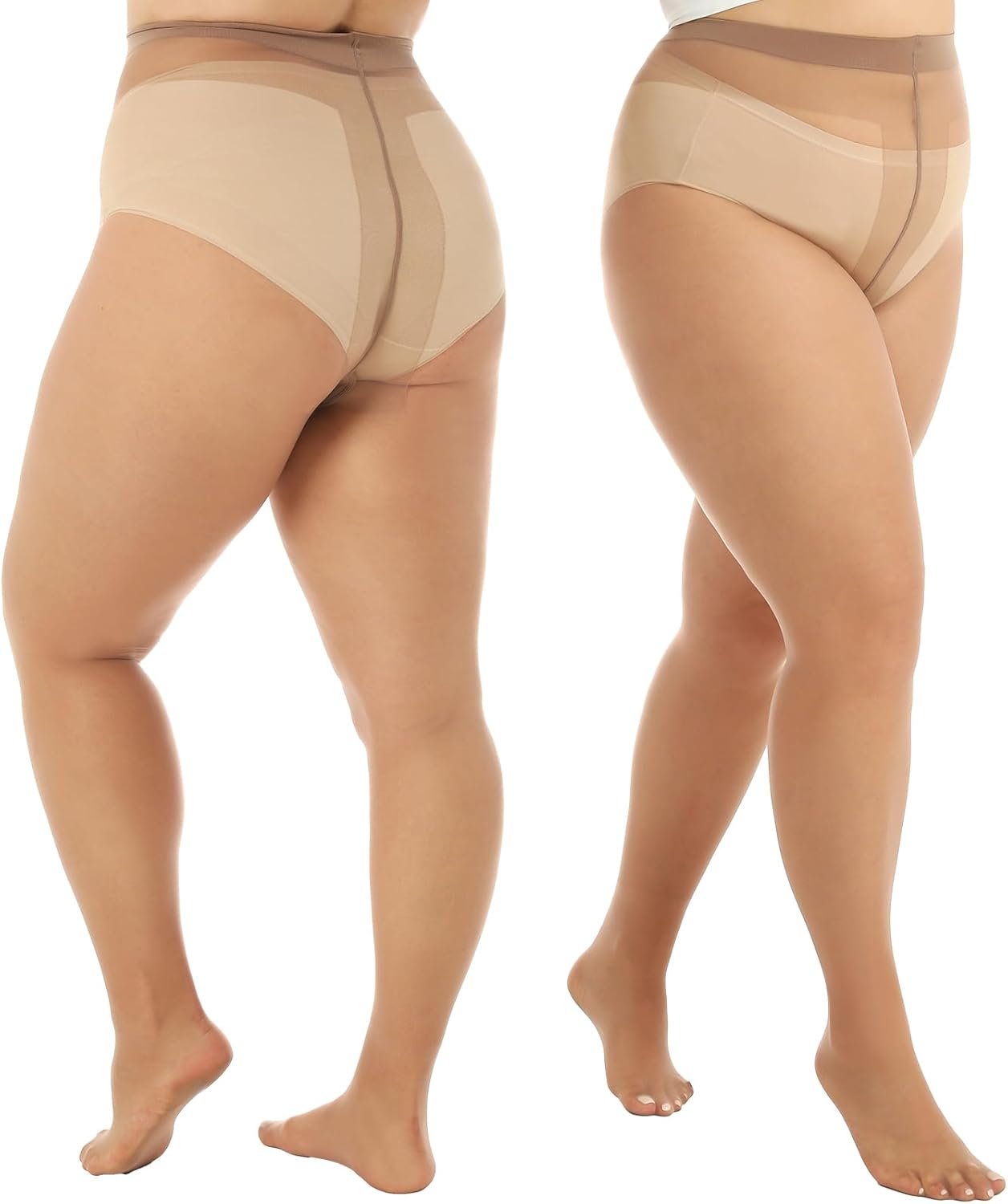 4 Pairs Brown Nude Plus Size Sheer Pantyhose for Women XL-XXL