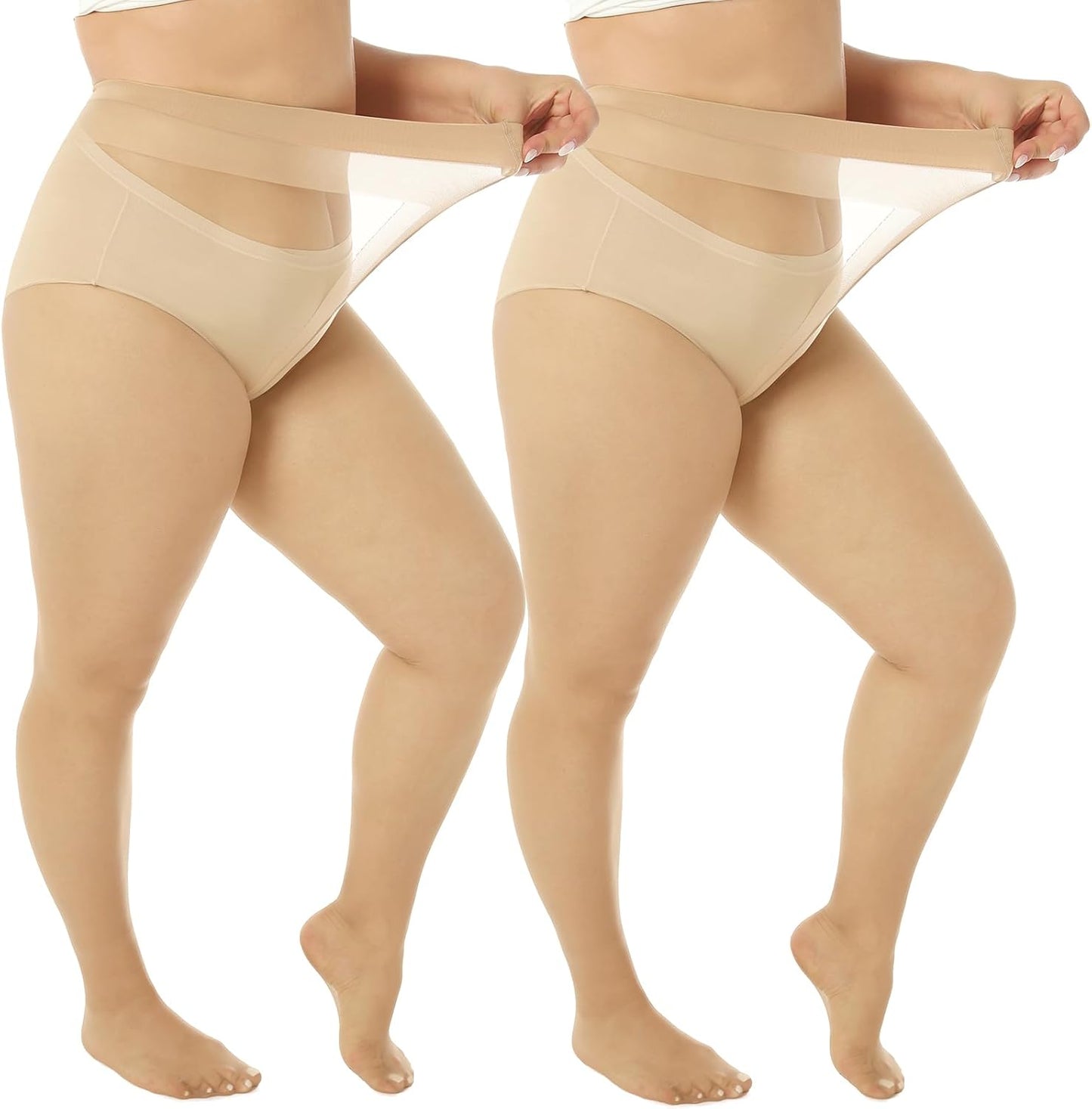 4 Pairs Brown Nude Plus Size Sheer Pantyhose for Women XL-XXL