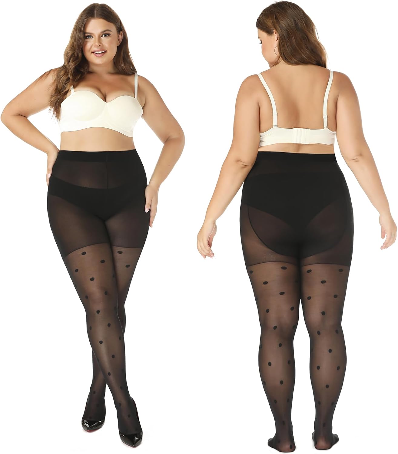 Polka Dot Plus Size Tights for Women, 40D Patterned Tights