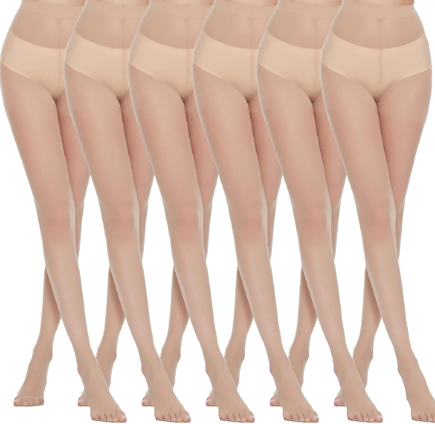 WiliW 6 Pairs Pantyhose for Women 20 Denier High Waist Sheer Tights