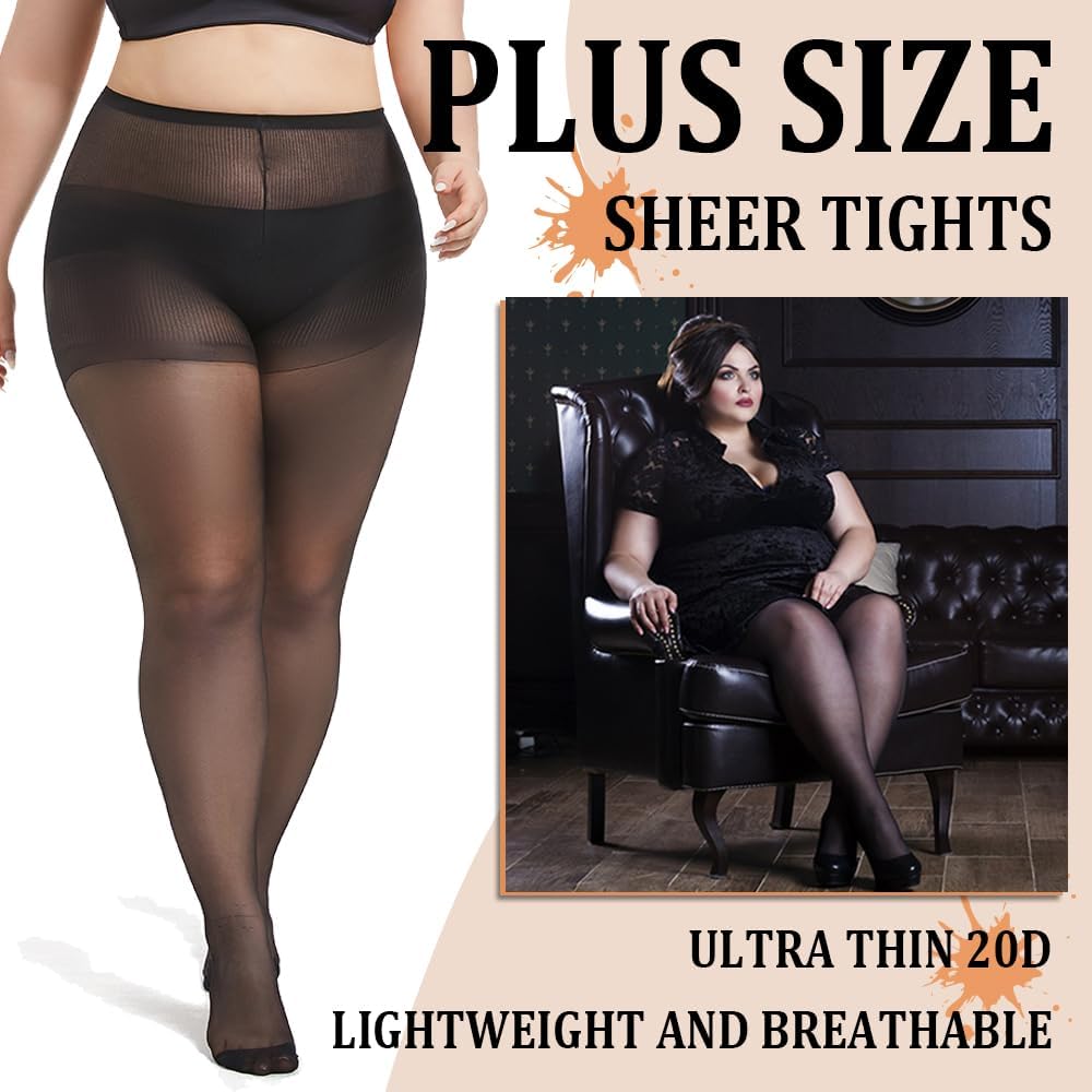 3 Pairs Plus Size Sheer Tights for Women