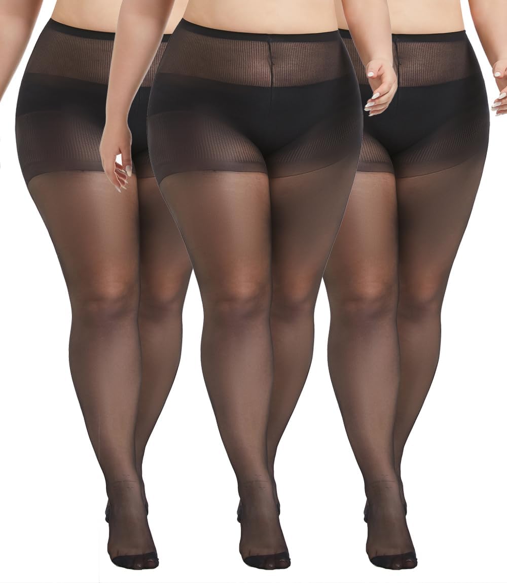 3 Pairs Plus Size Sheer Tights for Women