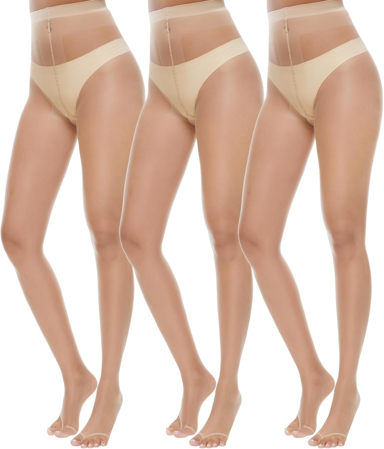 WiliW 3 Pairs Toeless Pantyhose Tights for Women Ultra Thin 10D Toe Open Control Top Pantyhose