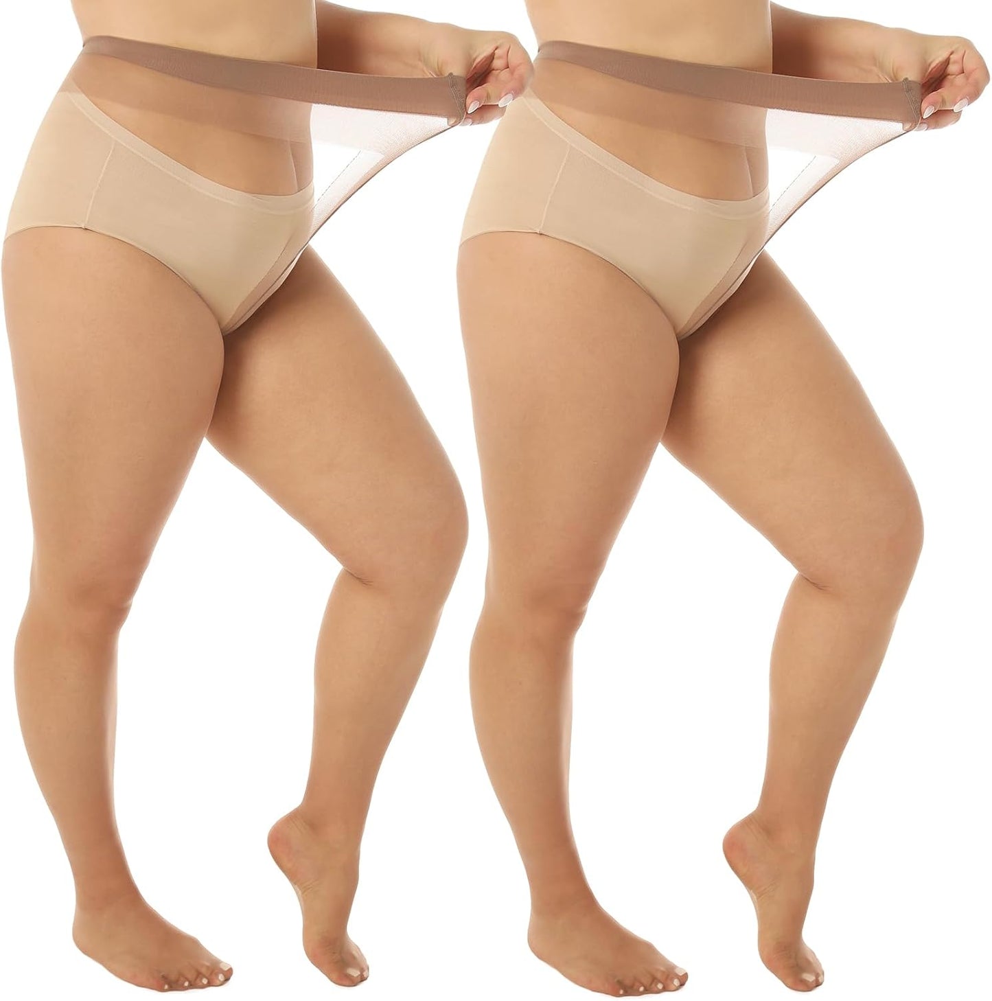 4 Pairs Brown Nude Plus Size Sheer Pantyhose for Women XL-XXL