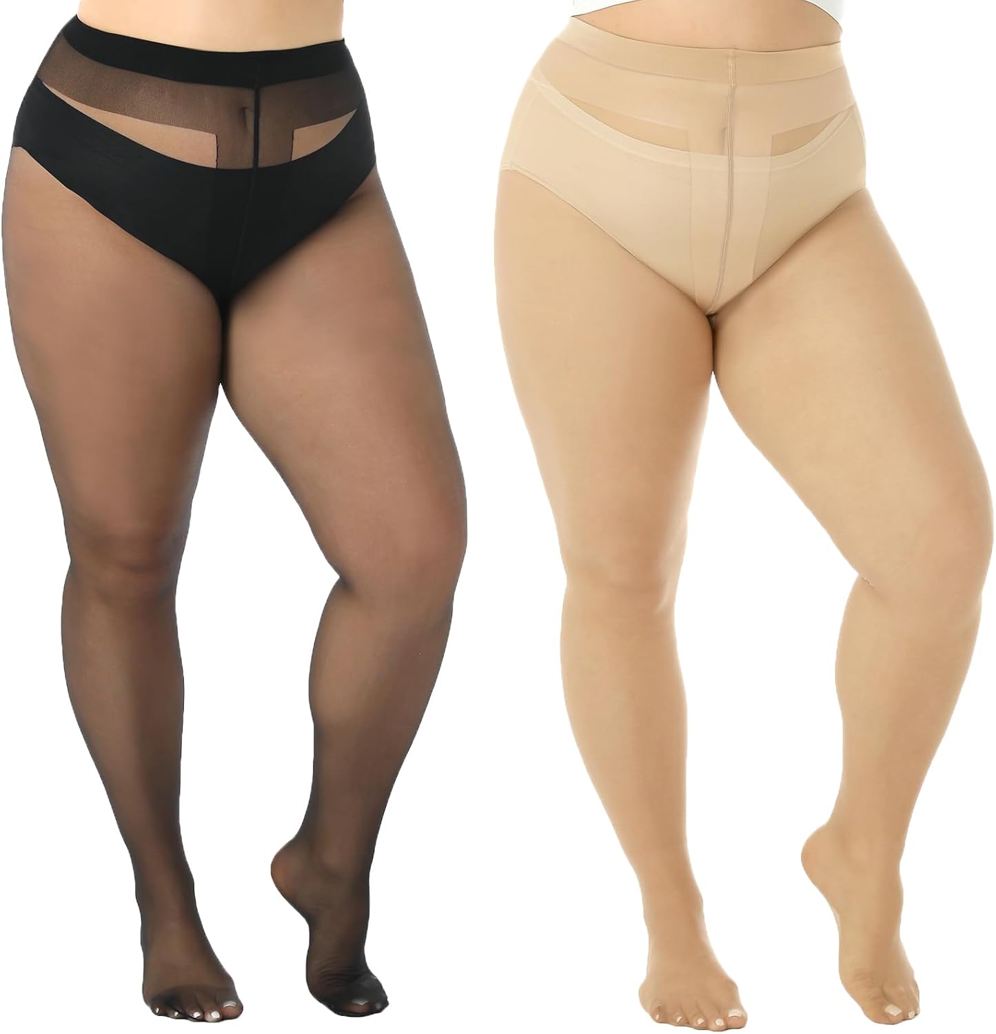 4 Pairs Black Nude Plus Size Sheer Pantyhose for Women XL-XXL