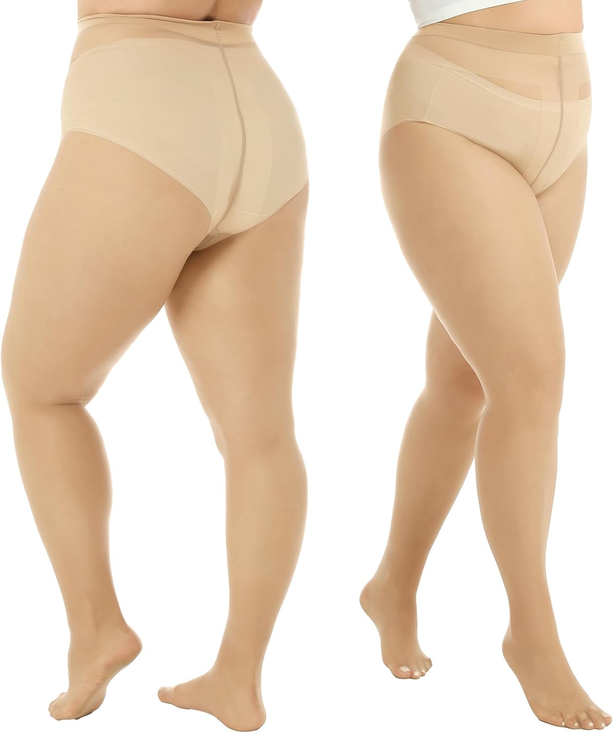 4 Pairs Brown Nude Plus Size Sheer Pantyhose for Women XL-XXL