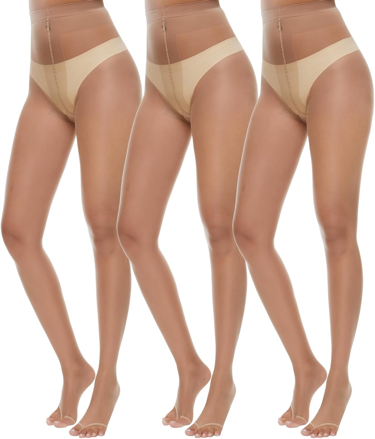 WiliW 3 Pairs Toeless Pantyhose Tights for Women Ultra Thin 10D Toe Open Control Top Pantyhose