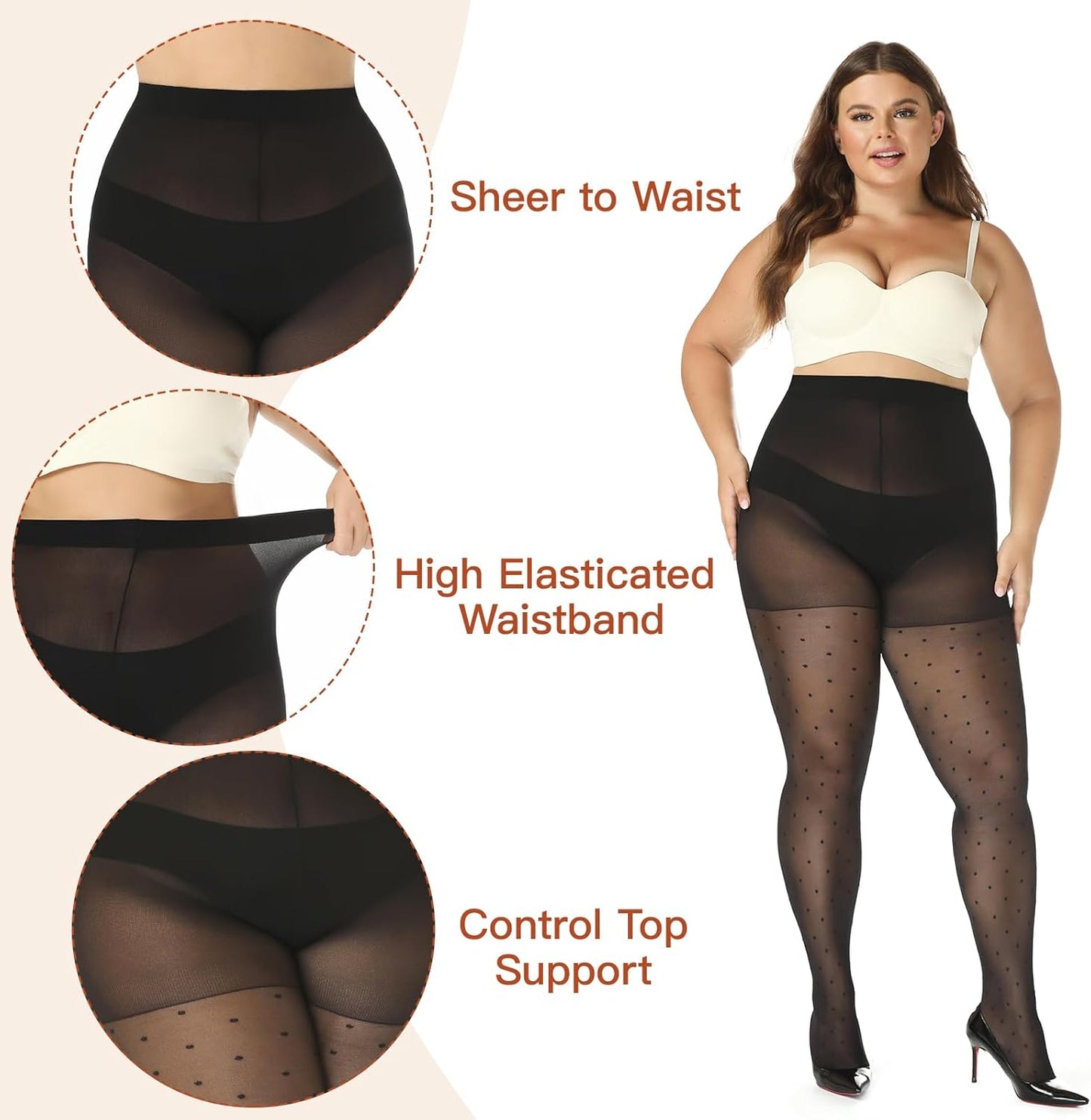 Polka Dot Plus Size Tights for Women, 40D Patterned Tights