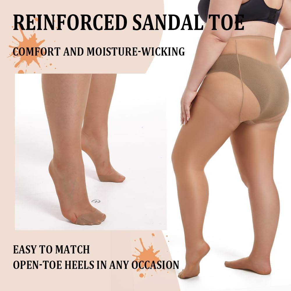 3 Pairs Plus Size Sheer Tights for Women