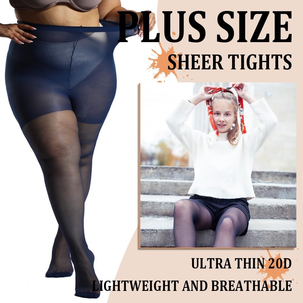 3 Pairs Plus Size Sheer Tights for Women