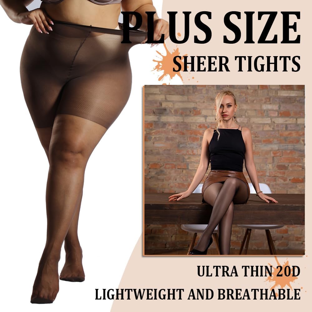 3 Pairs Plus Size Sheer Tights for Women