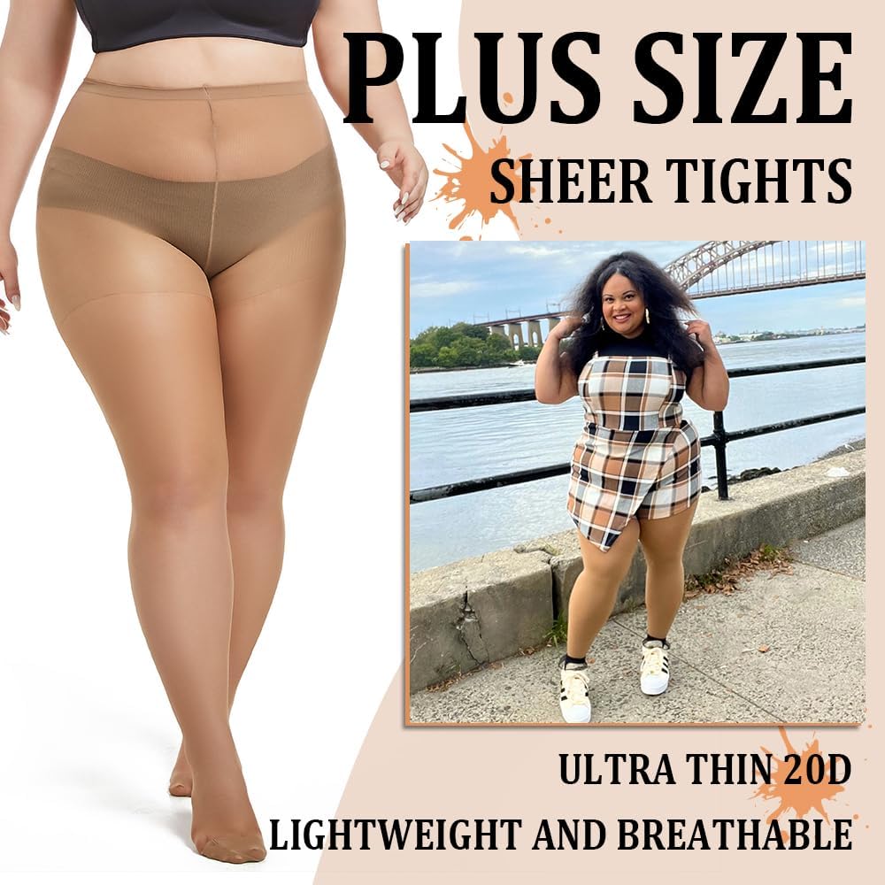 3 Pairs Plus Size Sheer Tights for Women