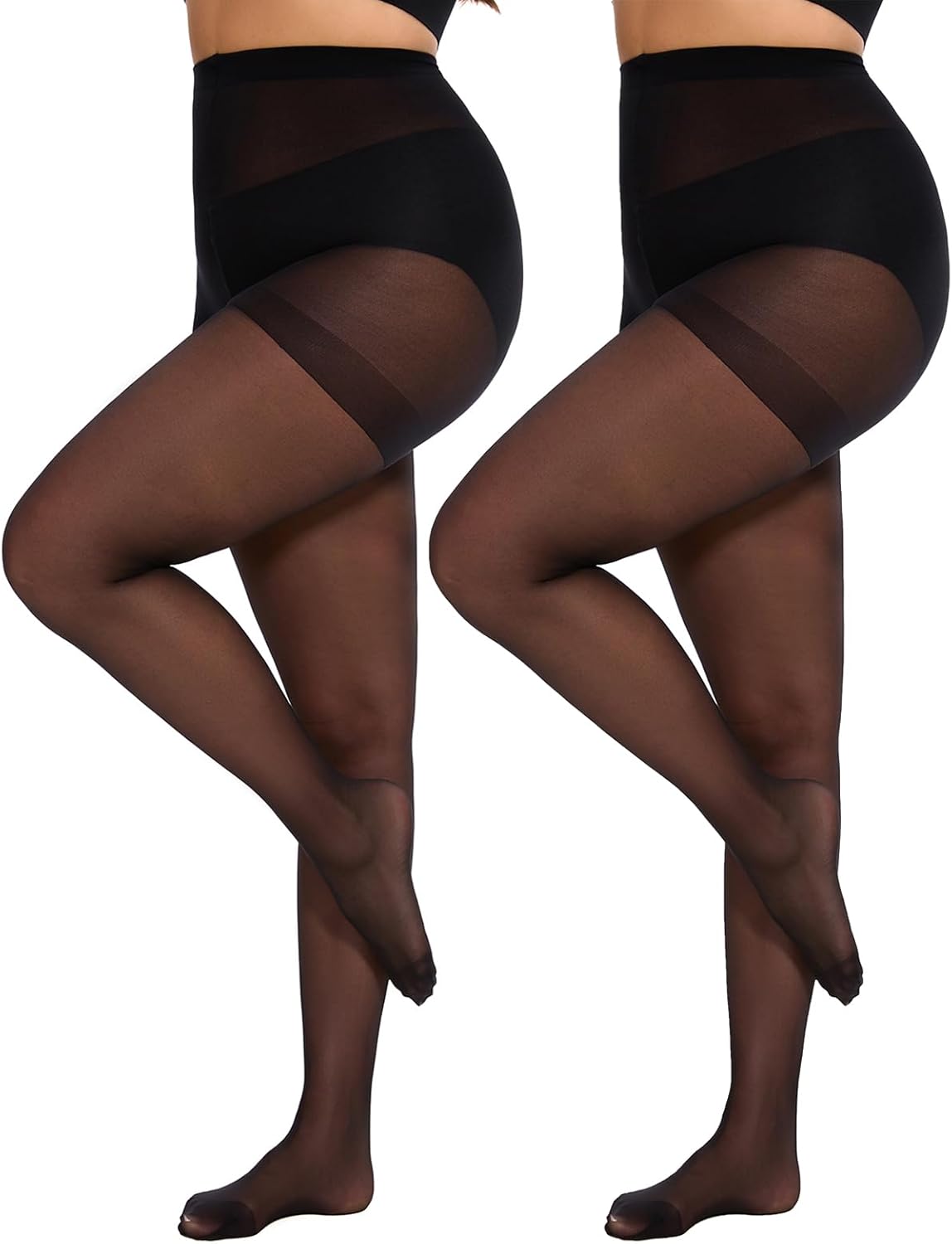 2 Pairs Plus Size Sheer Tights for Women