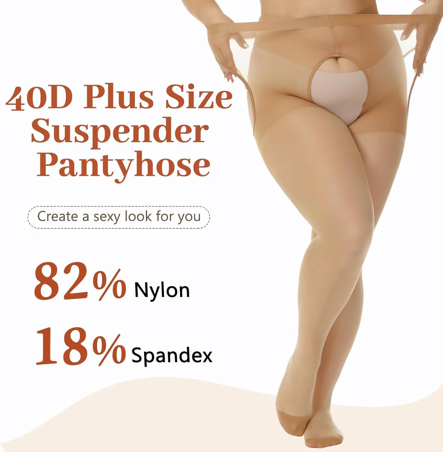 2Pairs Suspender Pantyhose for Women Plus Size(Natural+Black 3XL)