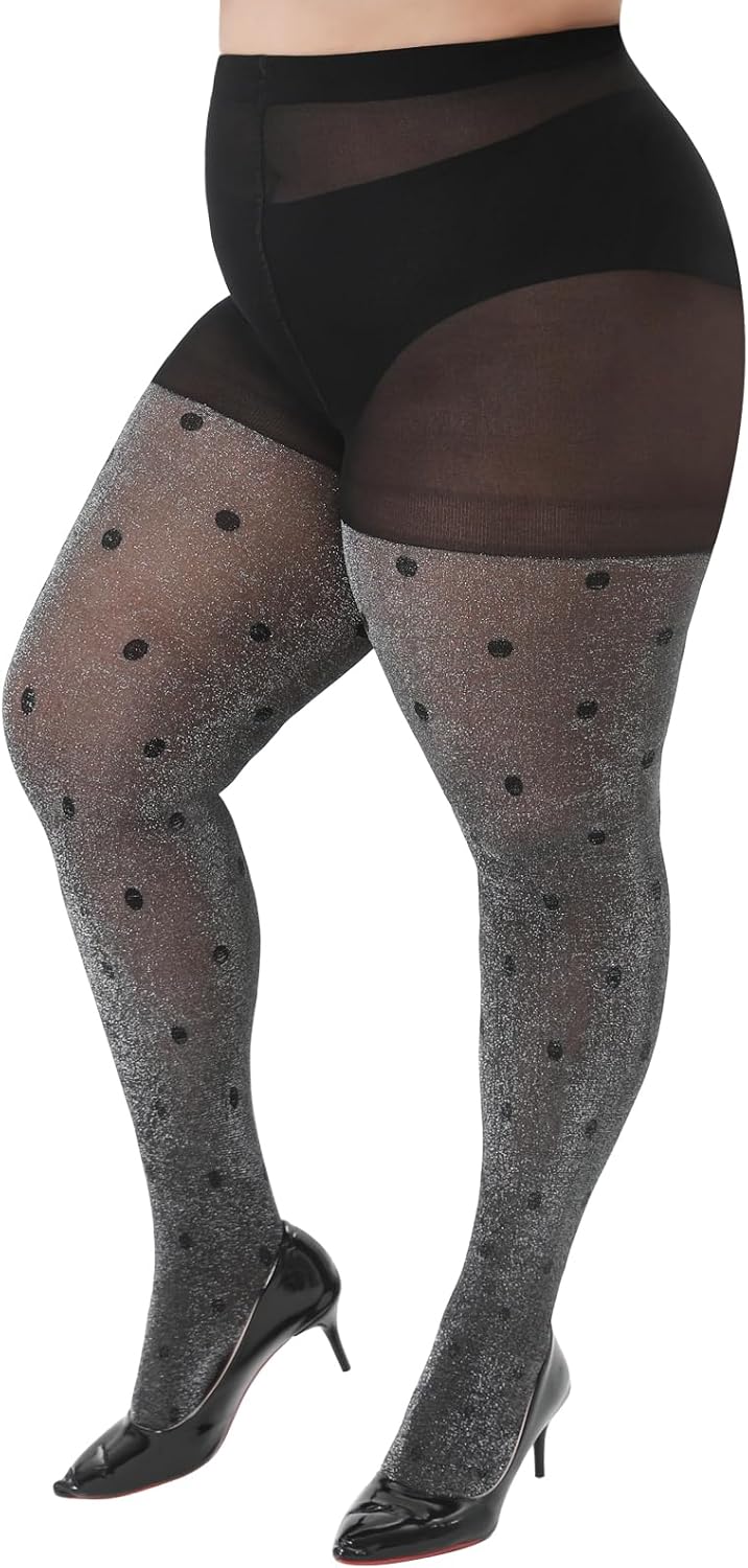Shimmer Tights for Women Plus Size Polka Dot Tights