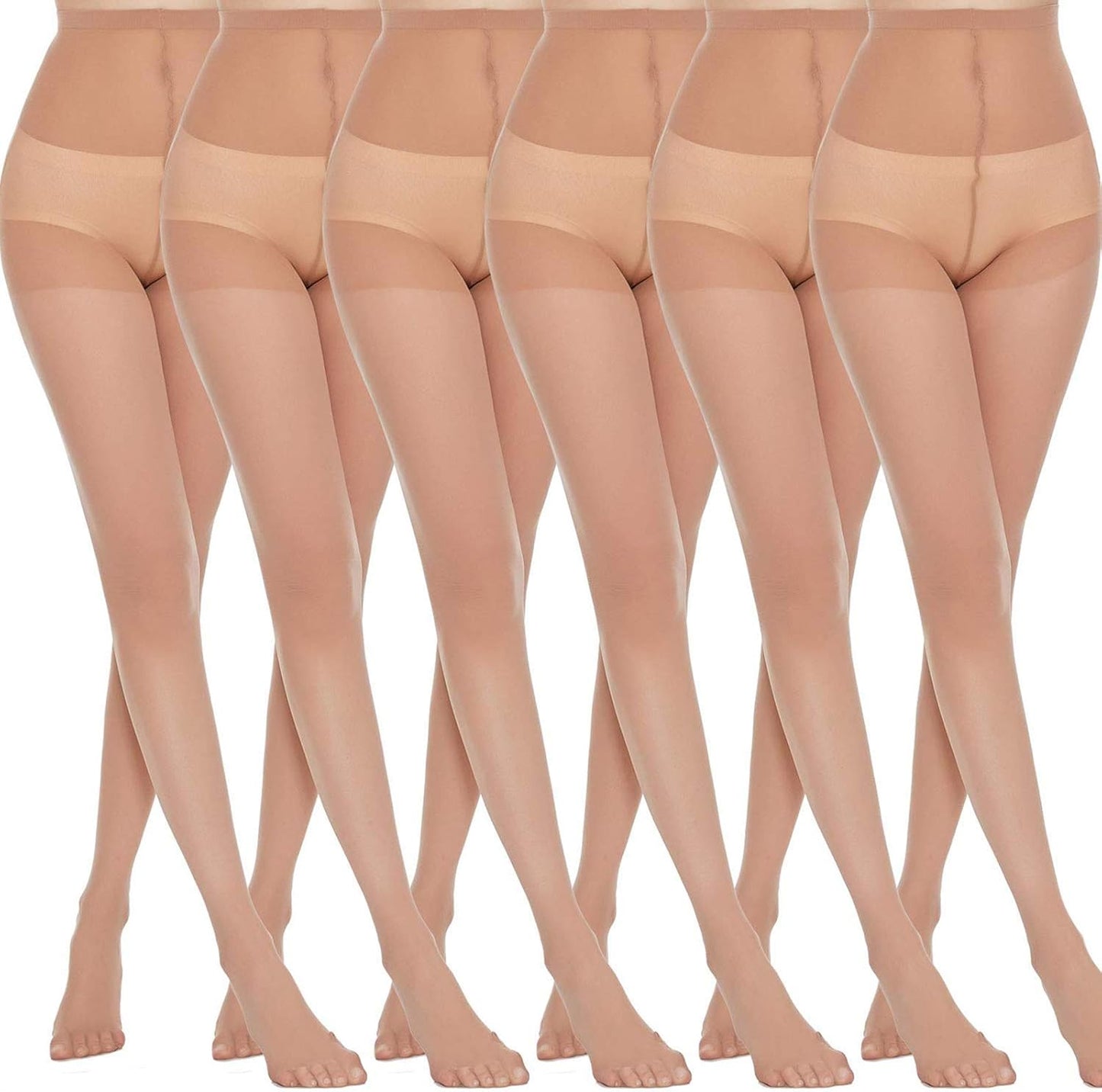 WiliW 6 Pairs Pantyhose for Women 20 Denier High Waist Sheer Tights