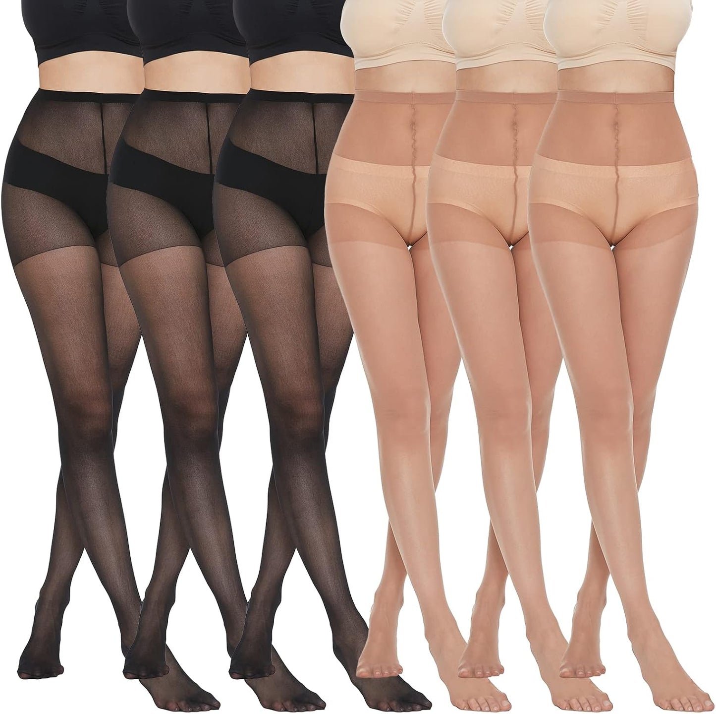 WiliW 6 Pairs Pantyhose for Women 20 Denier High Waist Sheer Tights