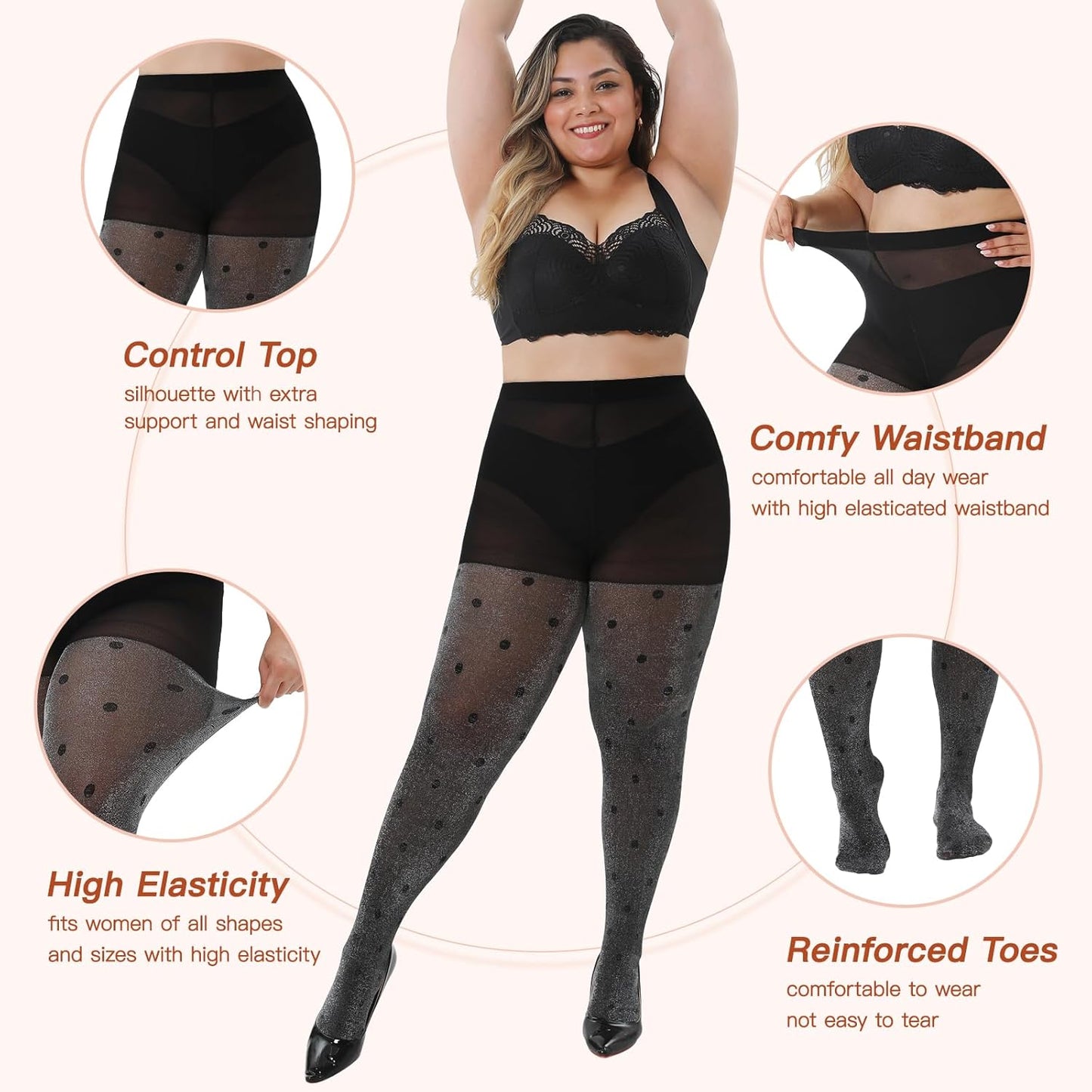 Shimmer Tights for Women Plus Size Polka Dot Tights