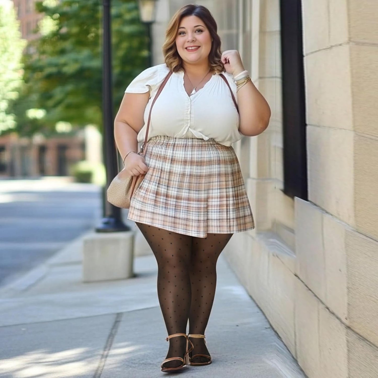 Polka Dot Plus Size Tights for Women, 40D Patterned Tights