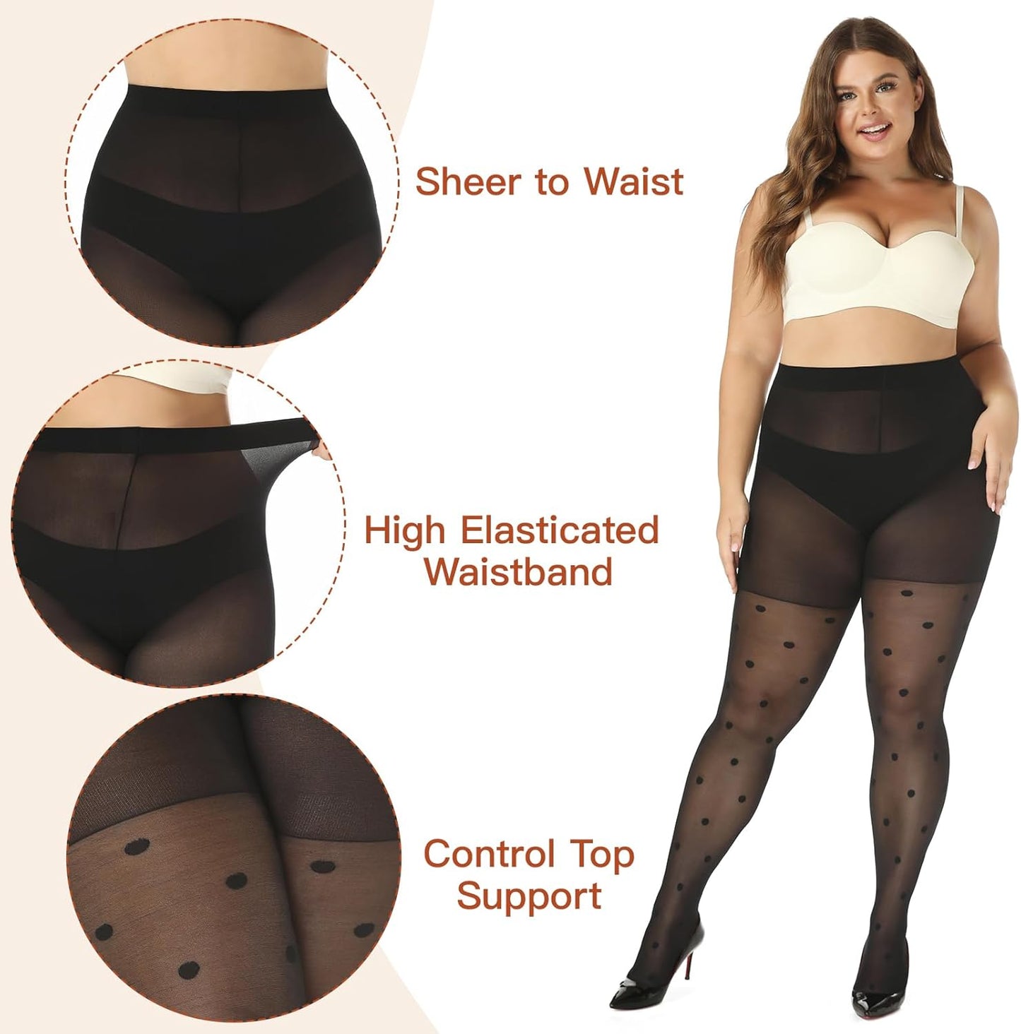 Polka Dot Plus Size Tights for Women, 40D Patterned Tights