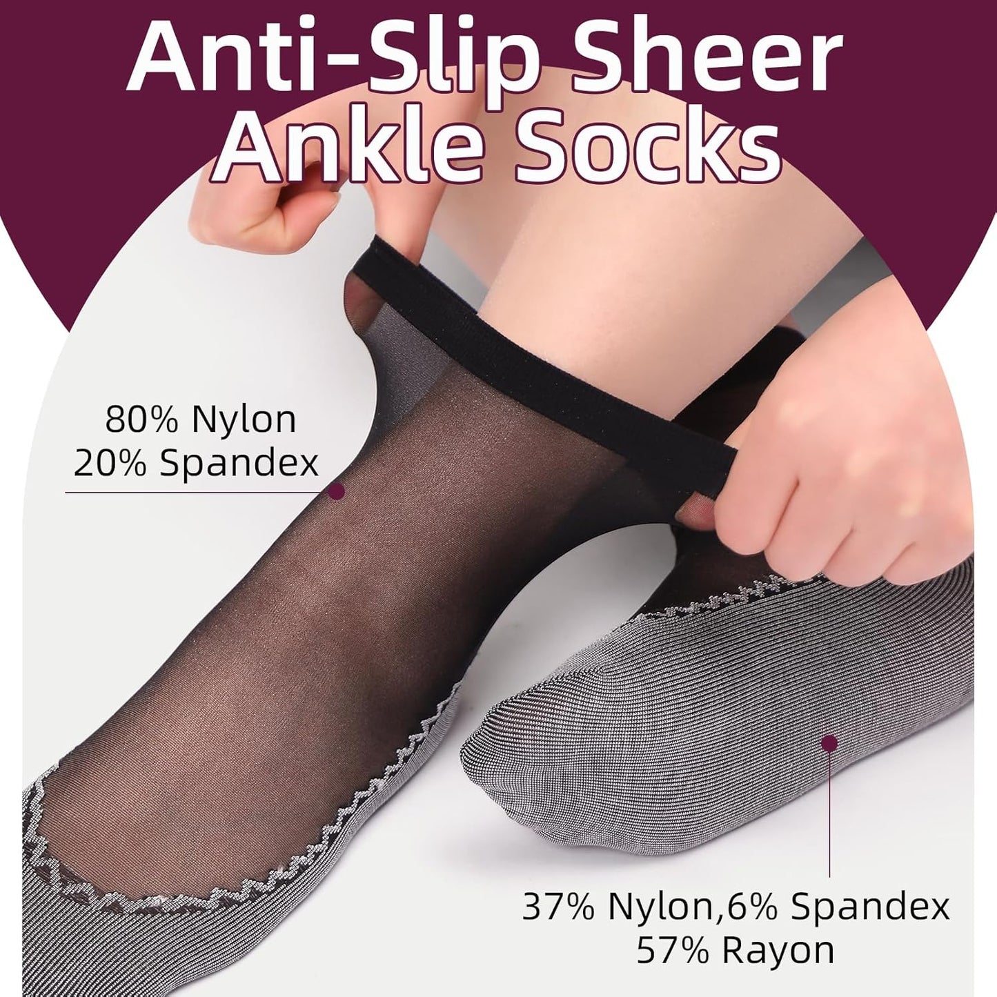 12 Pairs Womens Ankle High Sheer Socks Reinforced Bottom and Toe Nylon Socks