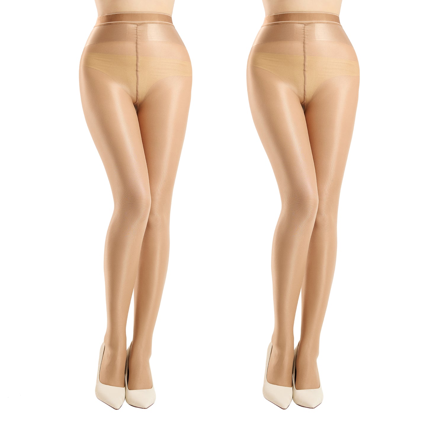 WillW 2 Pairs Shiny Pantyhose for Women High Waist Silk Oil
