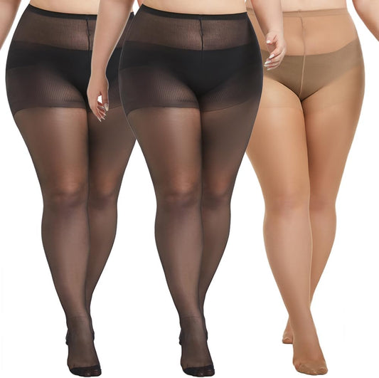 3 Pairs Plus Size Sheer Tights for Women