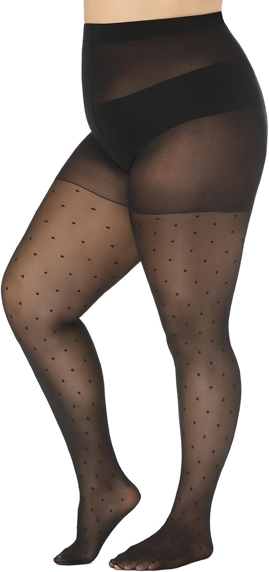 Polka Dot Plus Size Tights for Women, 40D Patterned Tights
