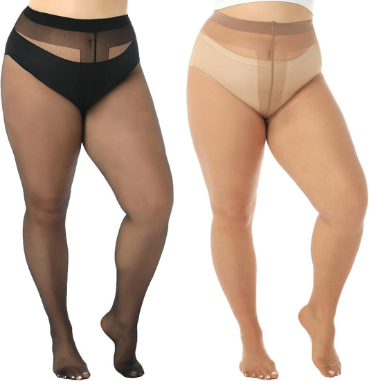 4 Pairs Black Brown Plus Size Sheer Pantyhose for Women 3XL-4XL