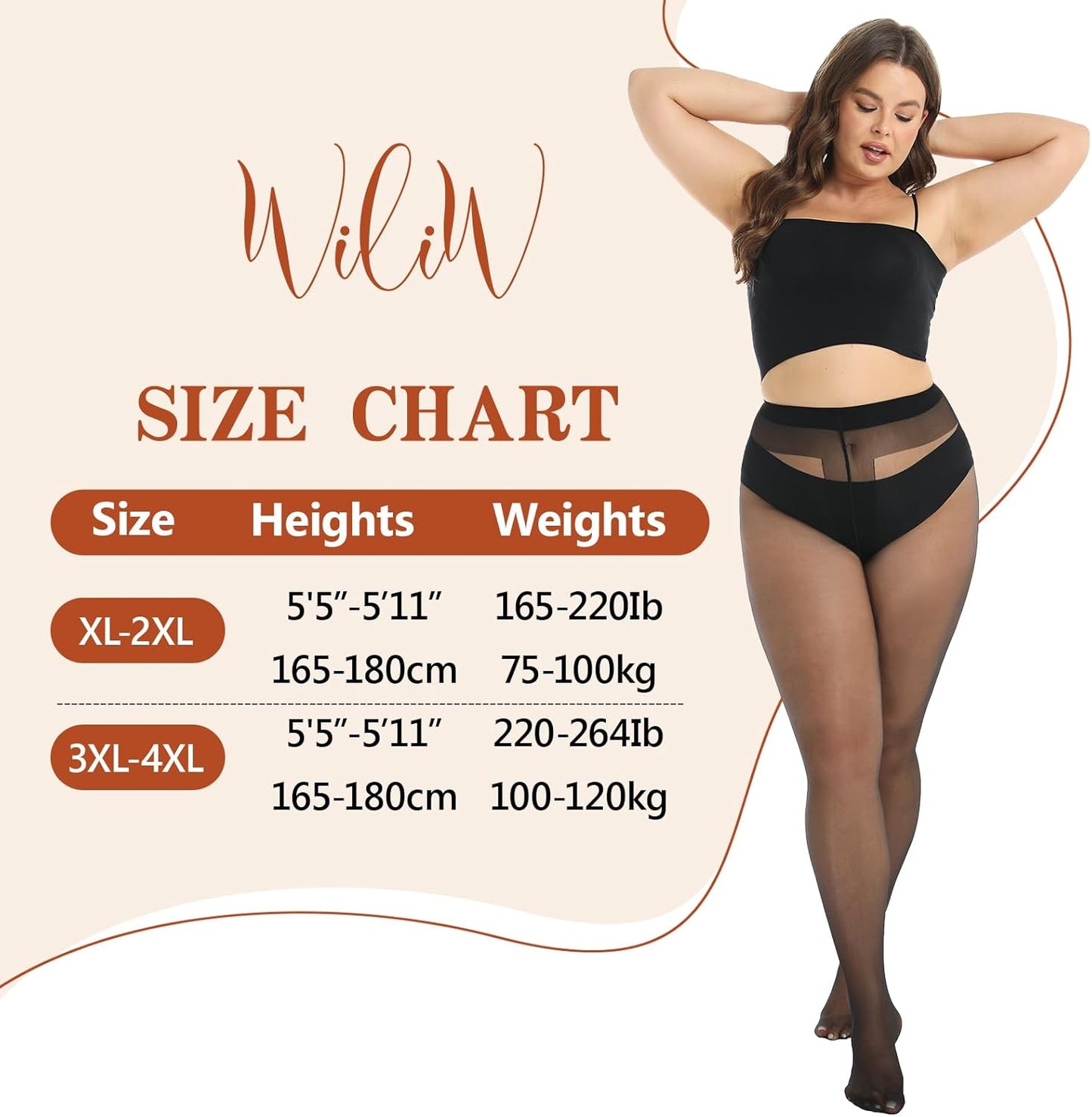 2 Pairs Plus Size Sheer Pantyhose for Women