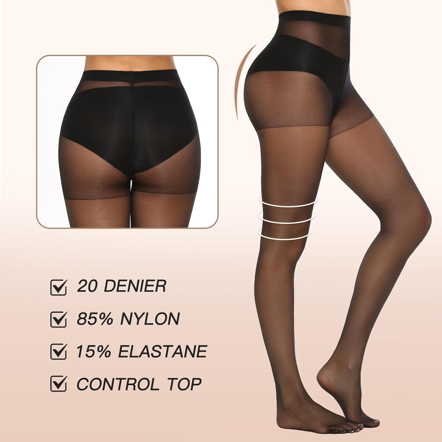 WiliW  6 Pairs 20D Women's Sheer Tights
