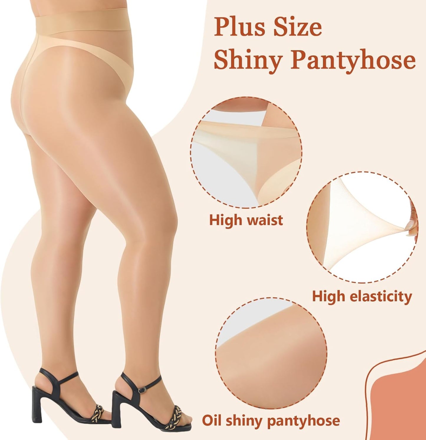 4 Pack Plus Size Sheer Pantyhose for Women(Nude 3XL-4XL)