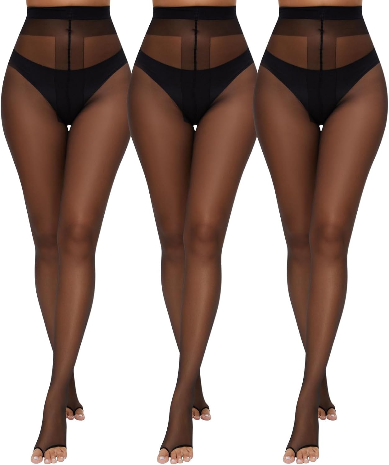 WiliW 3 Pairs Toeless Pantyhose Tights for Women Ultra Thin 10D Toe Open Control Top Pantyhose