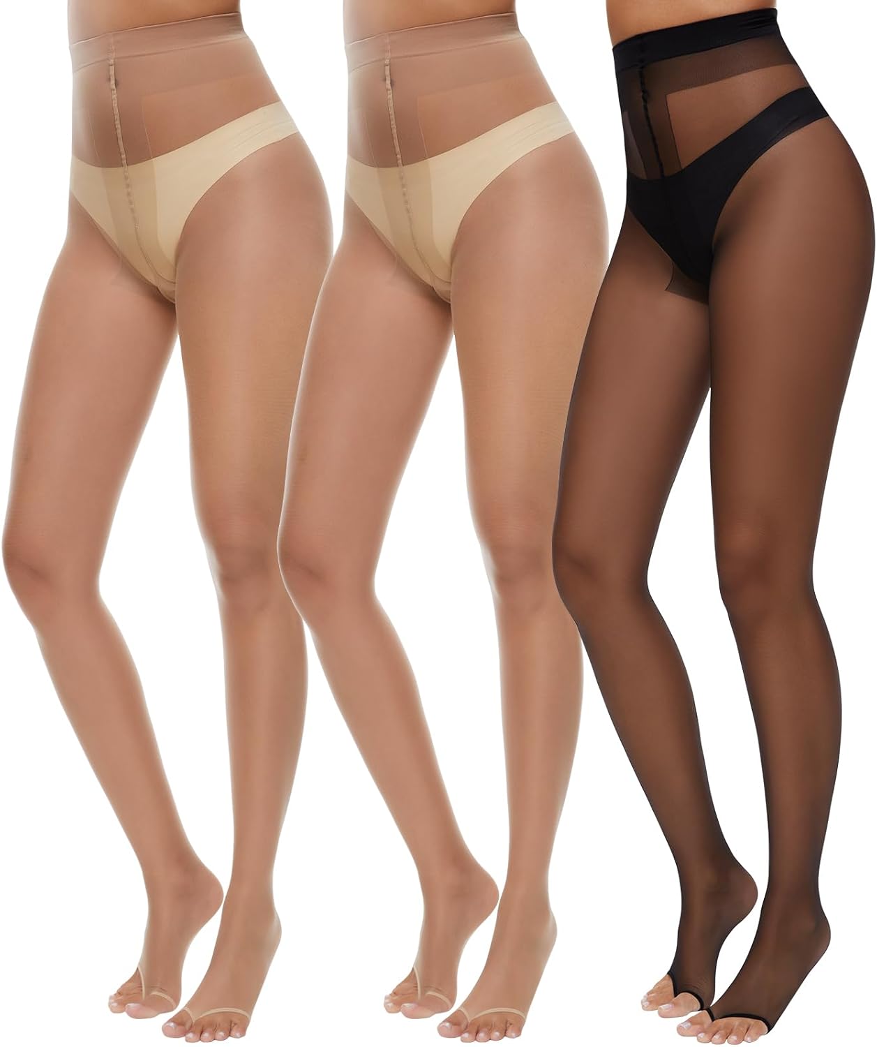 WiliW 3 Pairs Toeless Pantyhose Tights for Women Ultra Thin 10D Toe Open Control Top Pantyhose