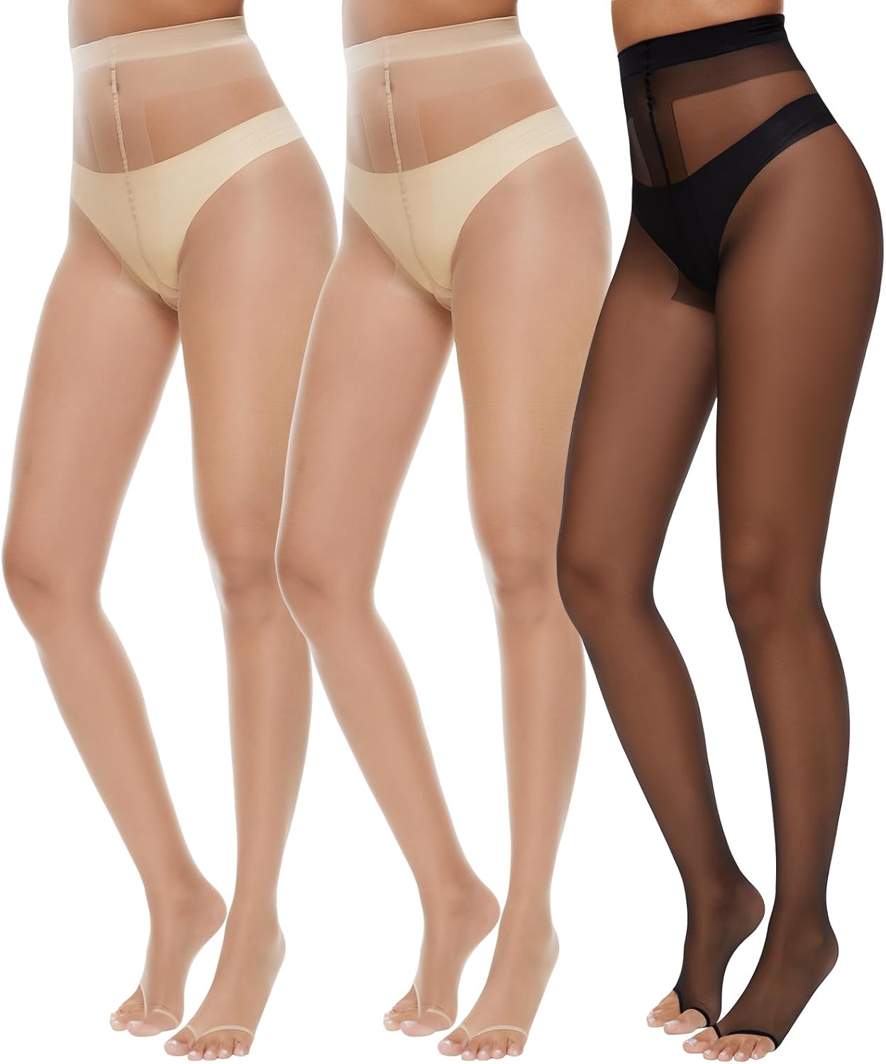 WiliW 3 Pairs Toeless Pantyhose Tights for Women Ultra Thin 10D Toe Open Control Top Pantyhose