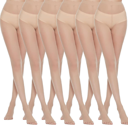 WiliW  6 Pairs Pantyhose for Women 20 Denier High Waist Sheer Tights