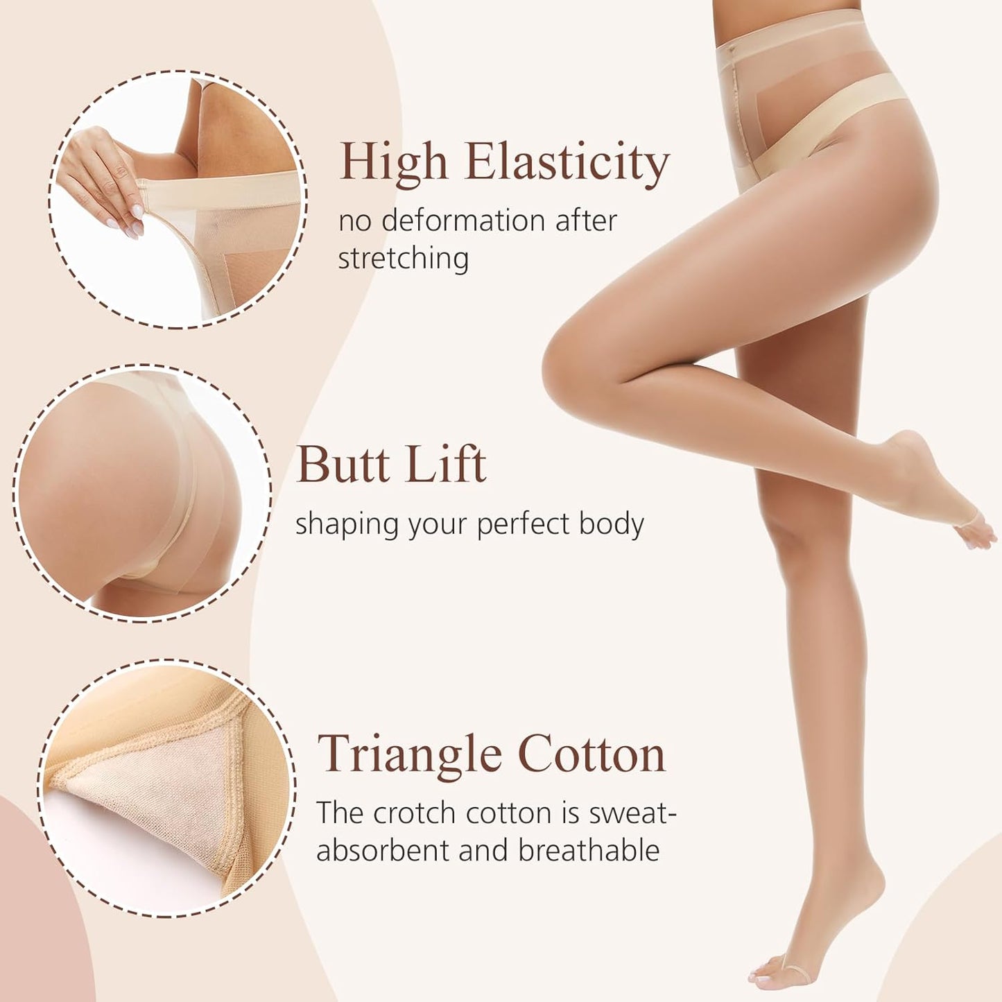 WiliW 3 Pairs Toeless Pantyhose Tights for Women Ultra Thin 10D Toe Open Control Top Pantyhose