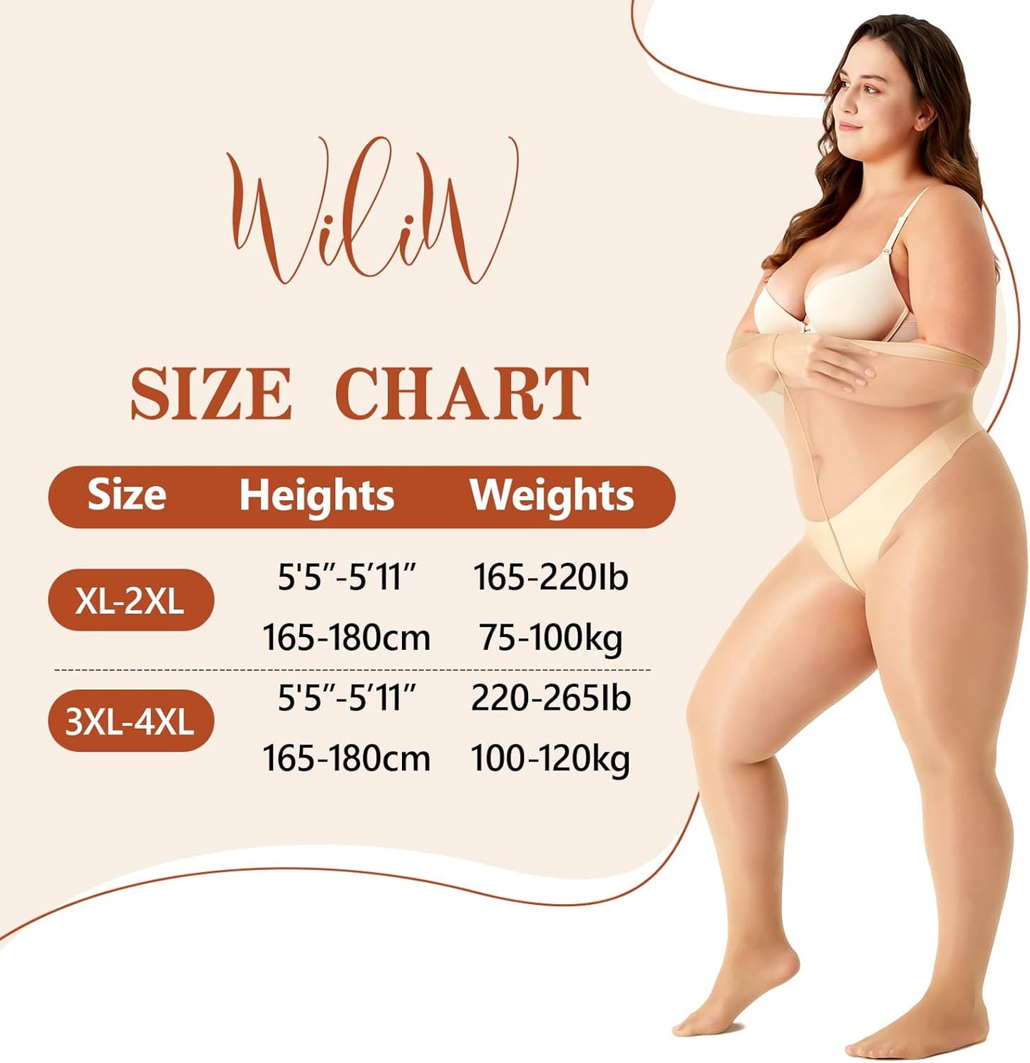 4 Pack Plus Size Sheer Pantyhose for Women(Nude 3XL-4XL)