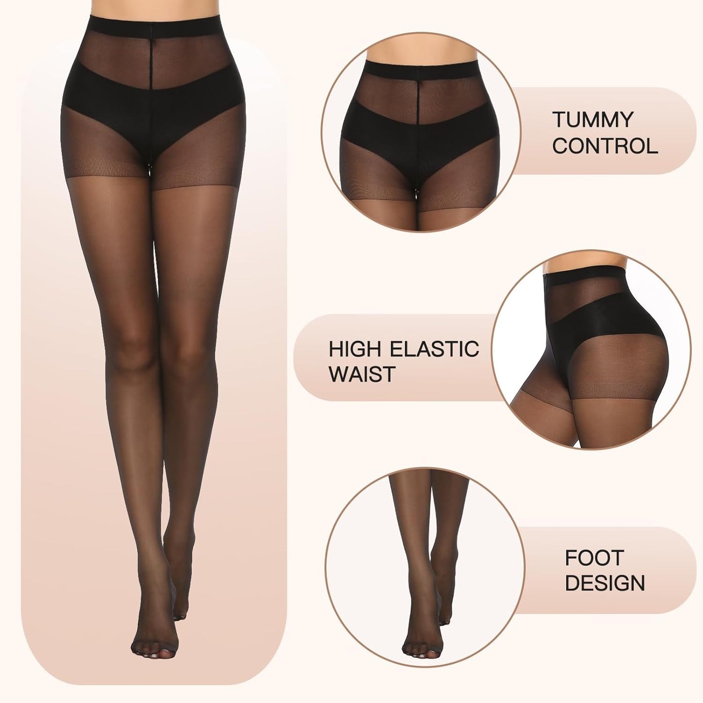 WiliW  6 Pairs 20D Women's Sheer Tights