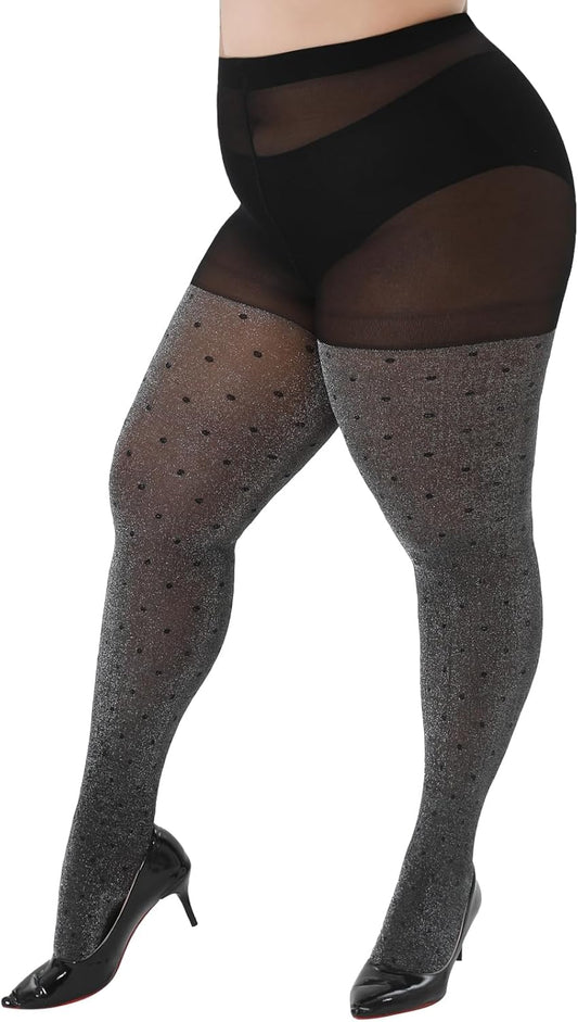 Shimmer Tights for Women Plus Size Polka Dot Tights