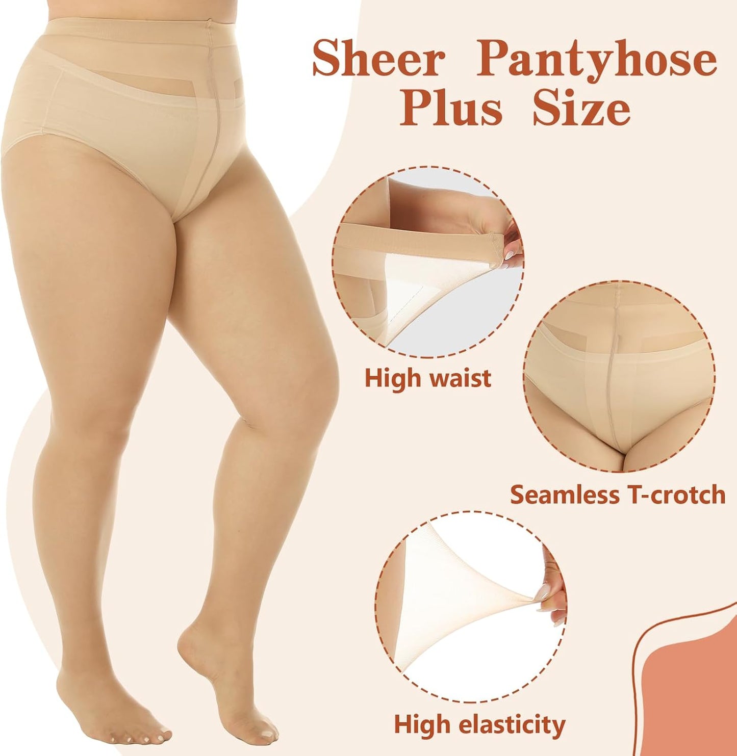 2 Pairs Plus Size Sheer Pantyhose for Women
